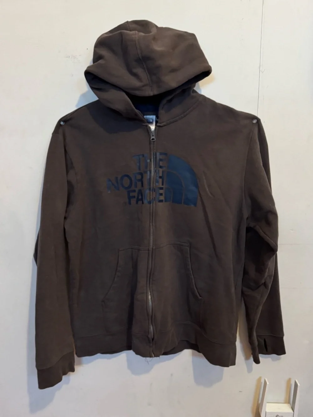 The North Face Gray Zip-Up Hoodie with Navy Logo